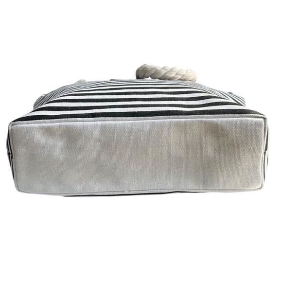 Threaded Pear Black & White Striped Tote Bag with Rope Handles - Picture 9 of 9